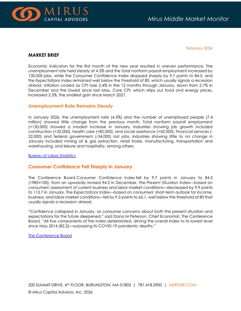 Mirus Middle Market Monitor Economic Overview
