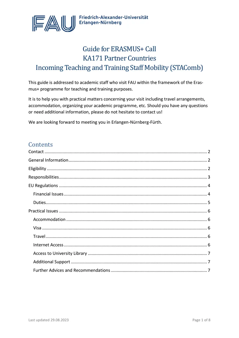 Guide for ERASMUS+ Incoming Teaching Staff Mobility