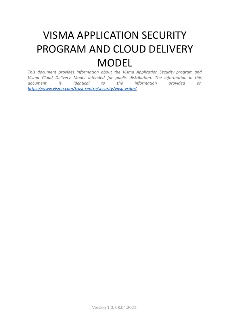 Visma Application Security Program and Cloud Delivery Model