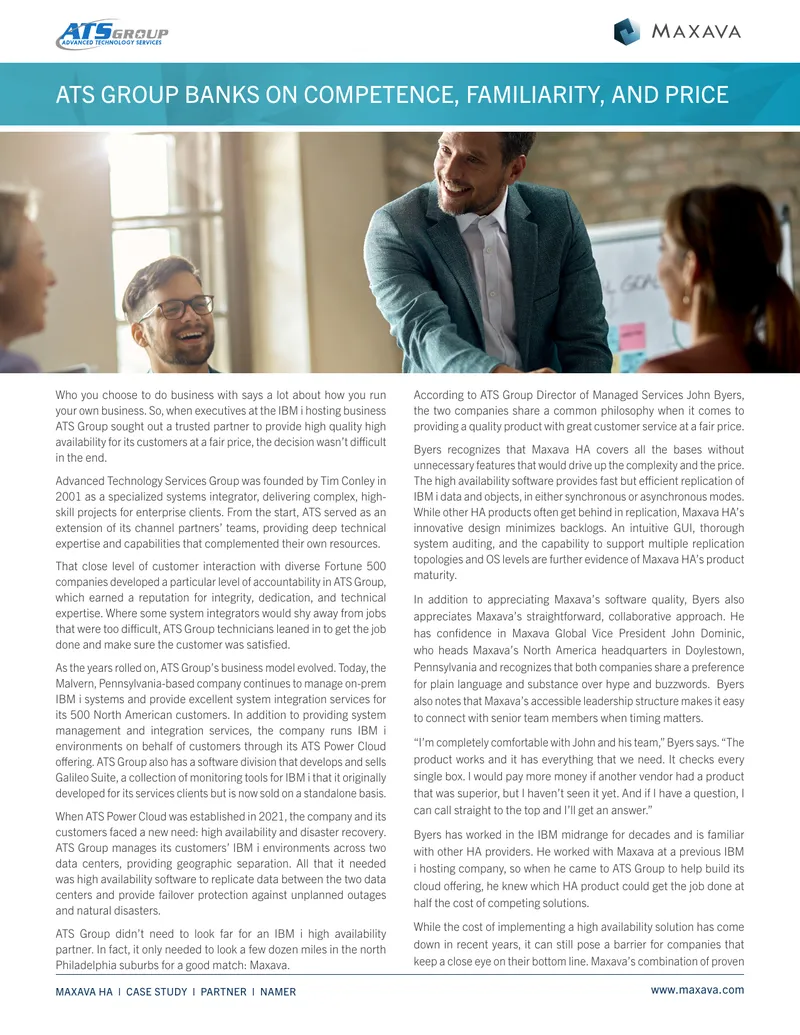 ATS Group Case Study on Maxava HA Partnership
