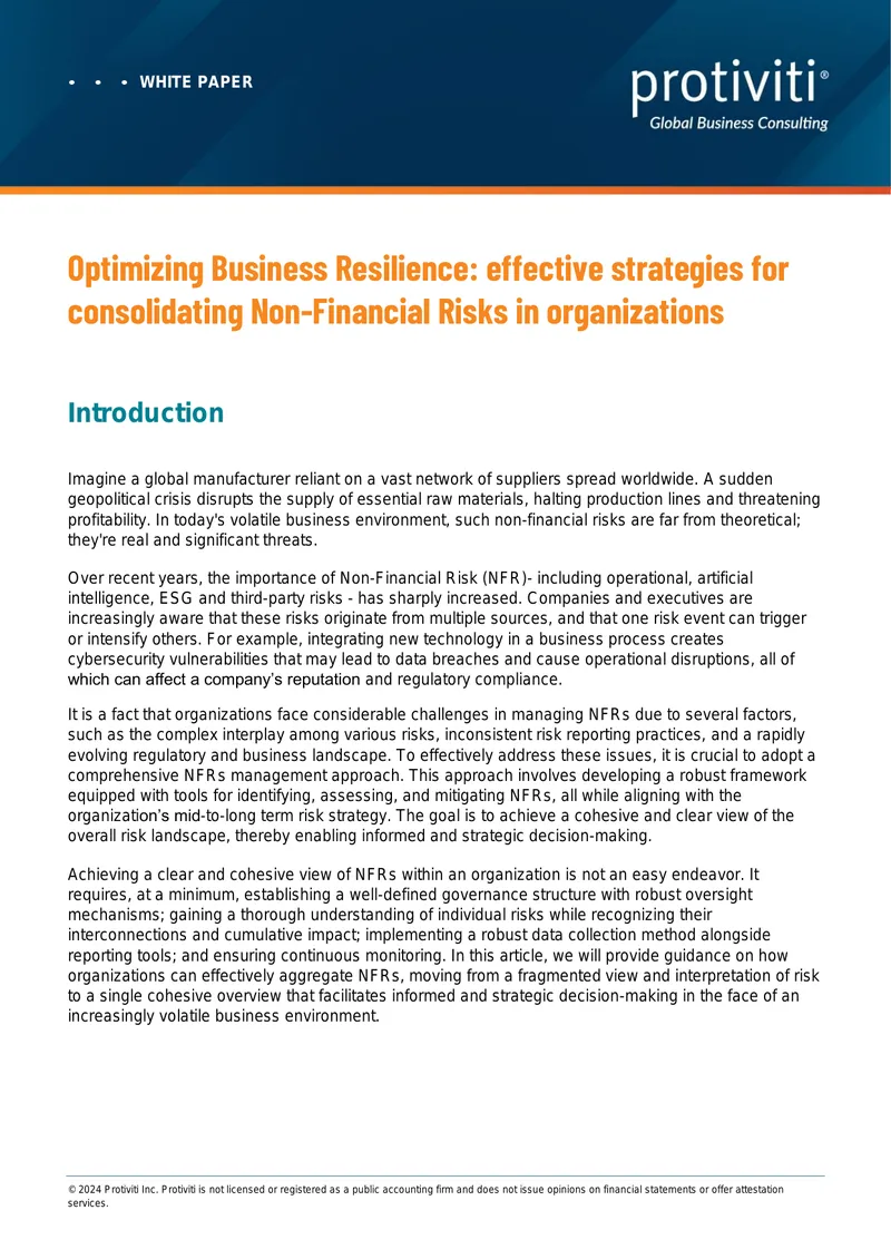 Optimizing Business Resilience Strategies for Non-Financial Risks preview page 1