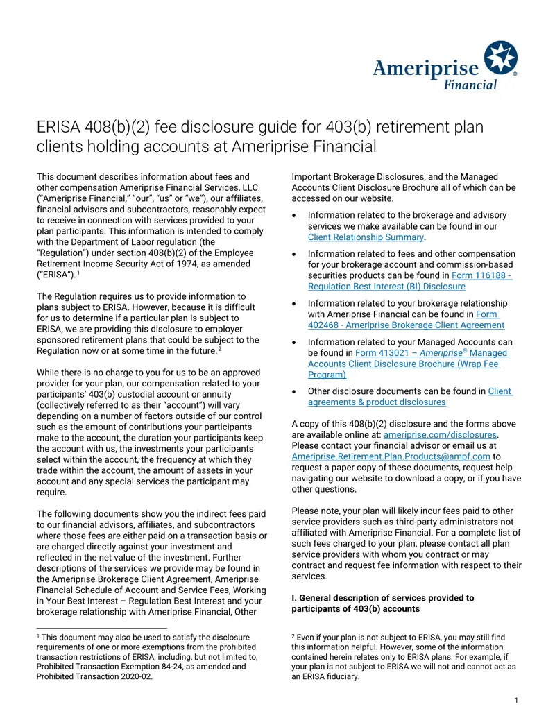 ERISA 408(b)(2) Fee Disclosure Guide for 403(b) Plans