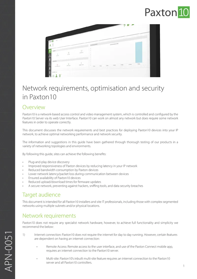 Network Requirements and Security for Paxton10 Deployment
