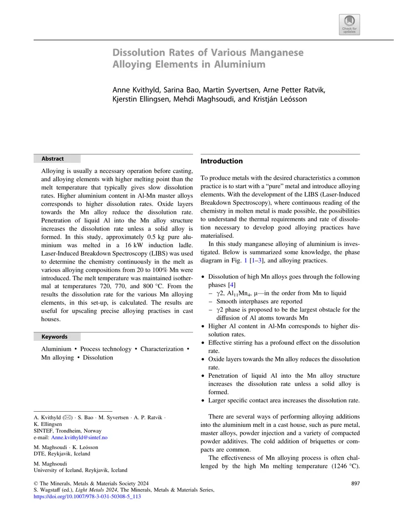 Dissolution Rates of Manganese Alloying Elements in Aluminium