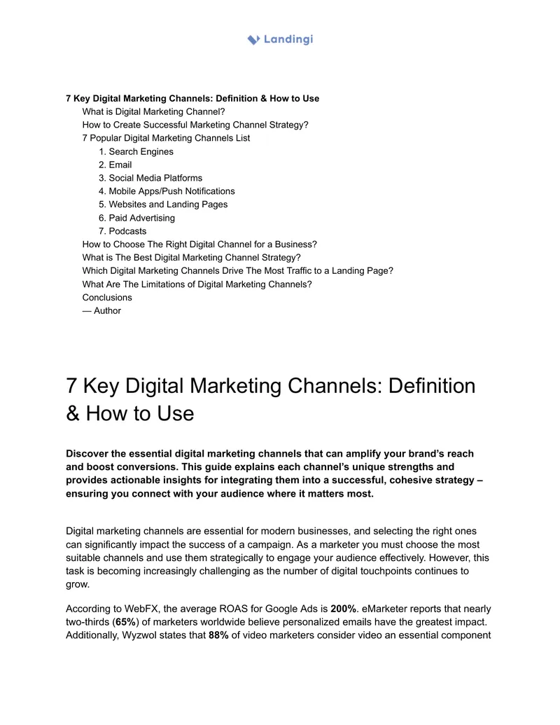 Digital Marketing Channels and Strategies Guide