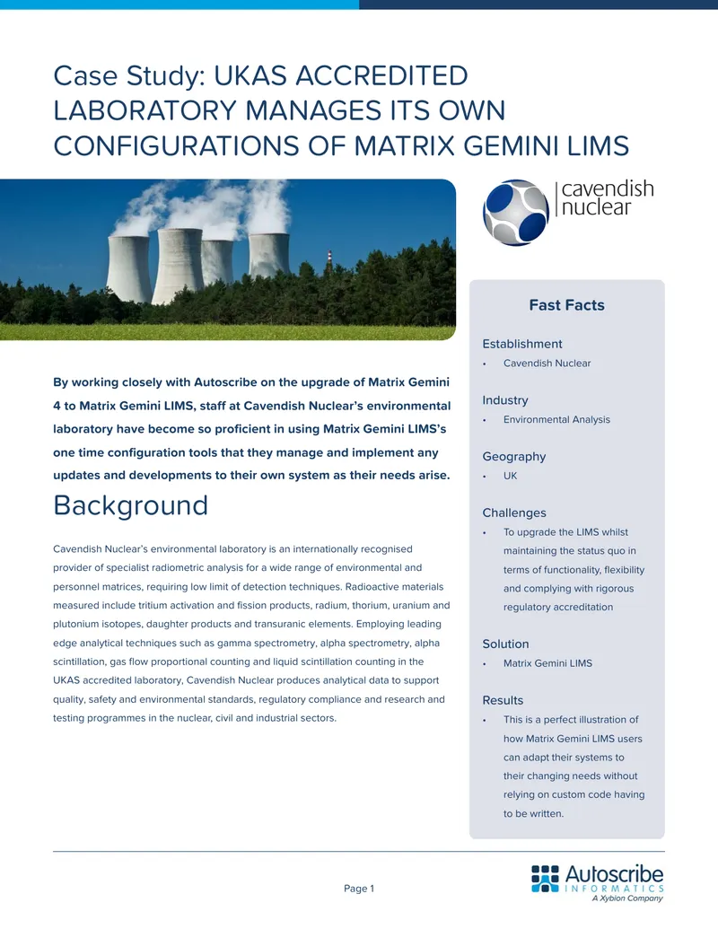 Cavendish Nuclear Laboratory Matrix Gemini LIMS Case Study