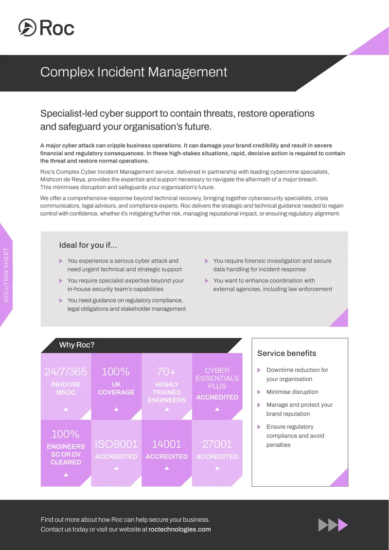Complex Cyber Incident Management Service Overview