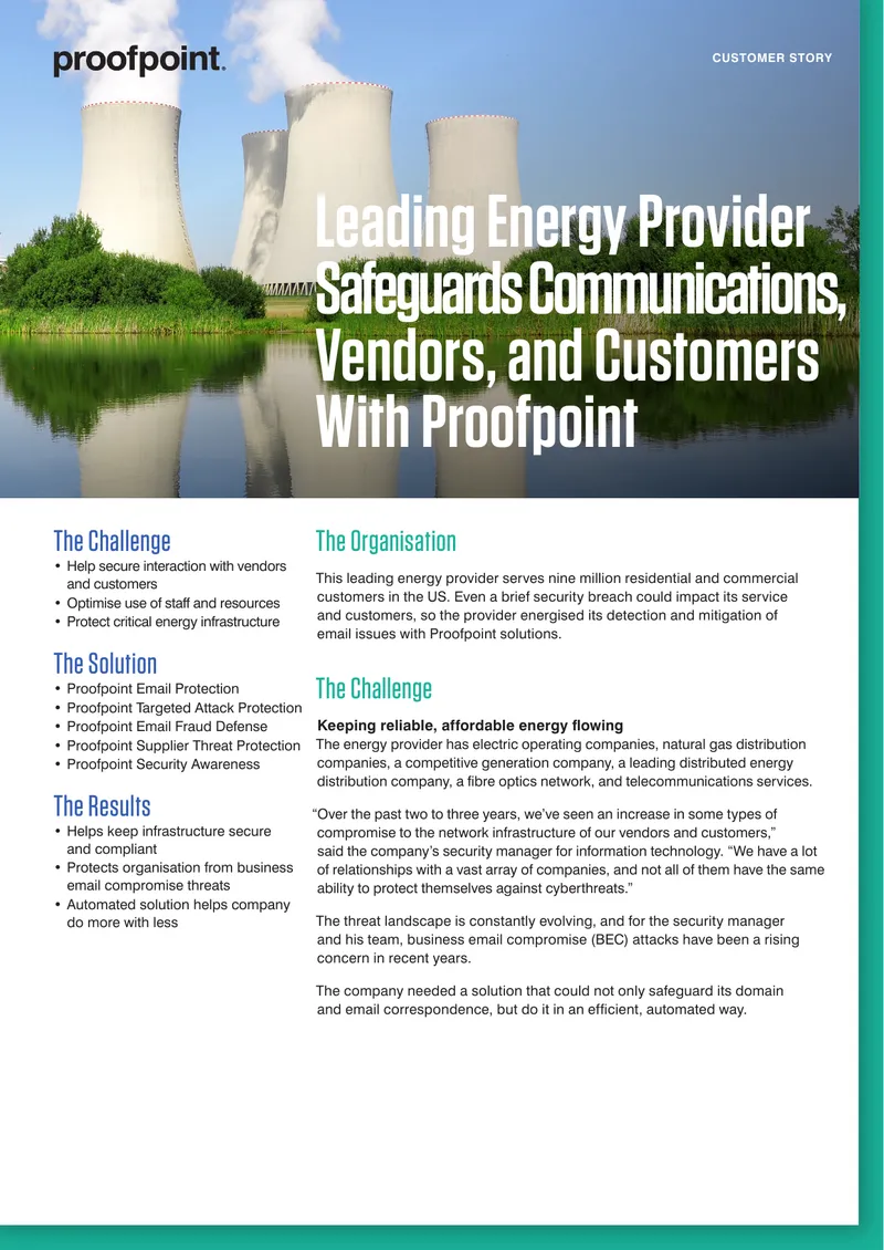 Energy Provider Cybersecurity Enhancement with Proofpoint