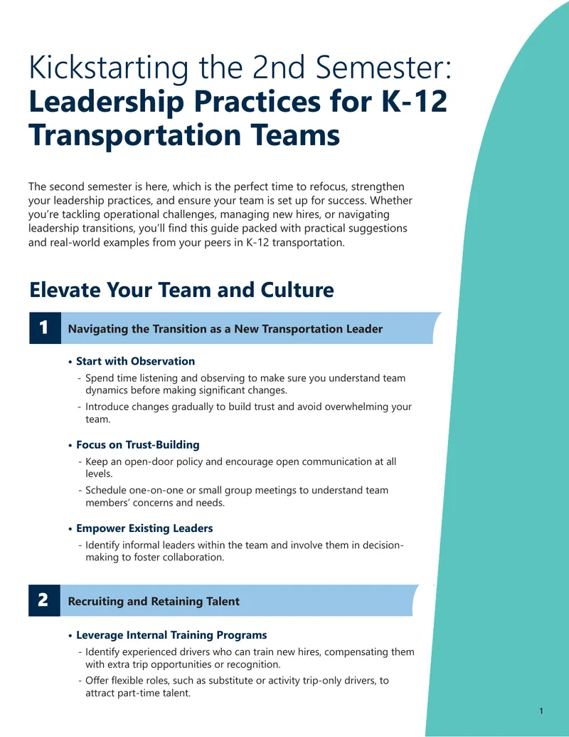 Leadership Practices for K-12 Transportation Teams