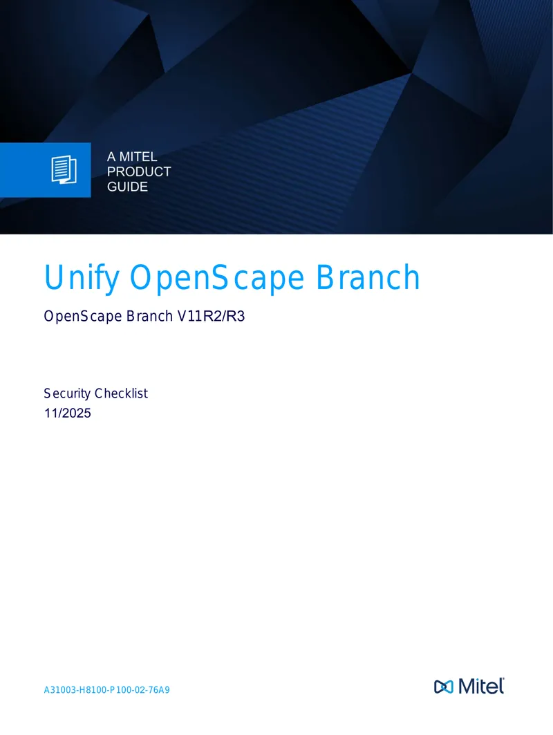 OpenScape Branch V11 R2/R3 Security Checklist