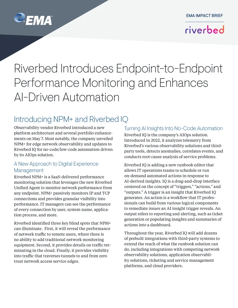 Riverbed NPM+ and AI-Driven Automation Enhancements