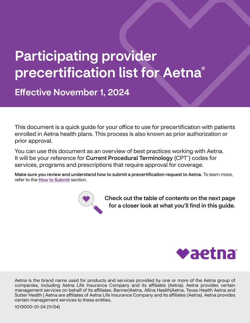 Precertification Guide for Aetna Health Plans