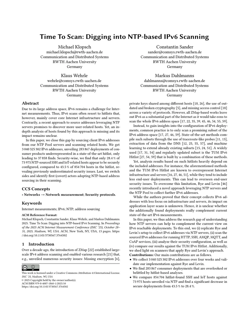 NTP-based IPv6 Address Sourcing and Scanning