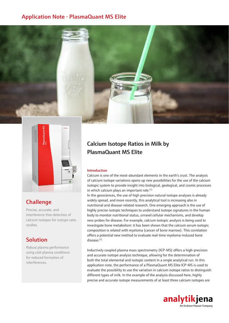 Calcium Isotope Ratio Analysis in Milk Samples