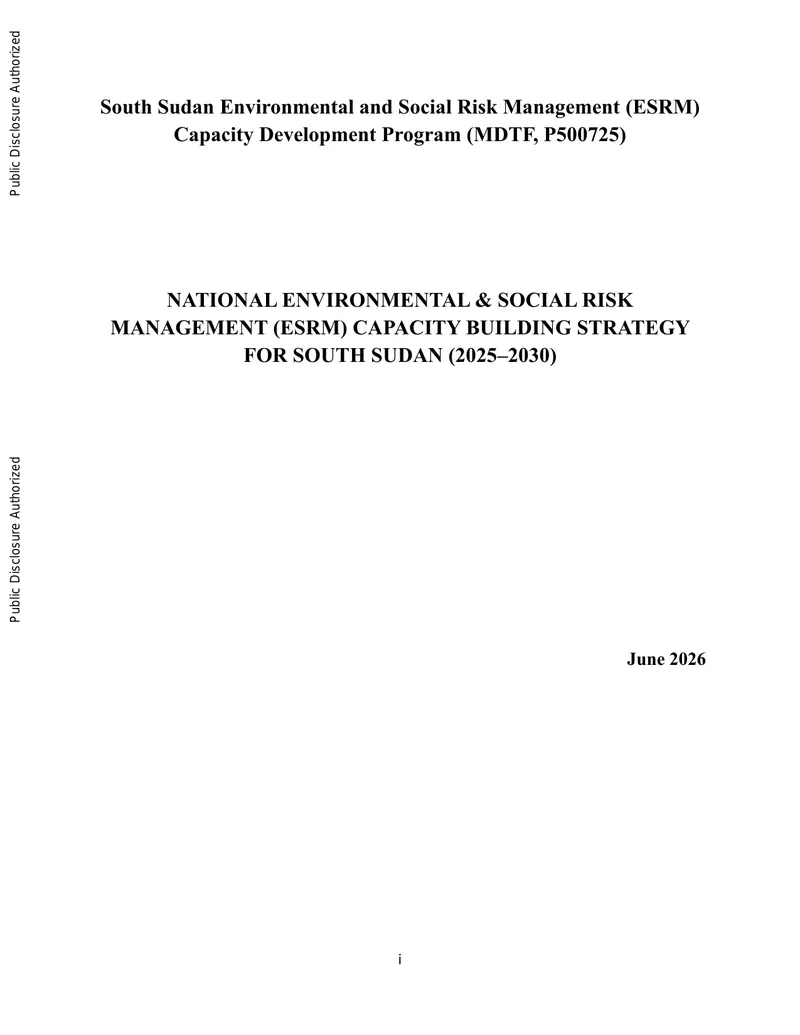 National Environmental and Social Risk Management Capacity Building Strategy for South Sudan