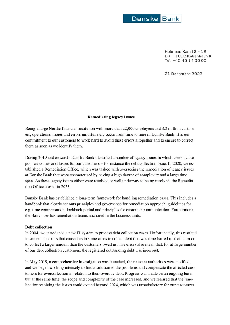 Remediation of Legacy Issues at Danske Bank