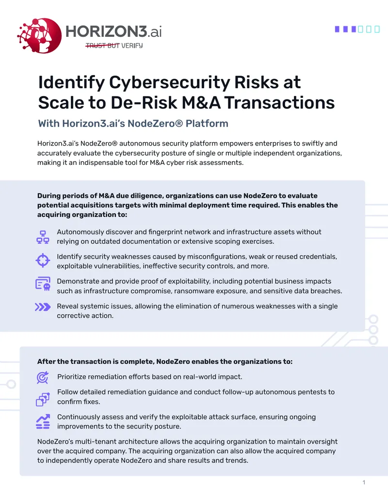 NodeZero Platform for Cyber Risk Assessment in M&A