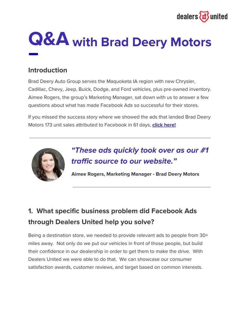 Brad Deery Motors Facebook Ads Success Case Study