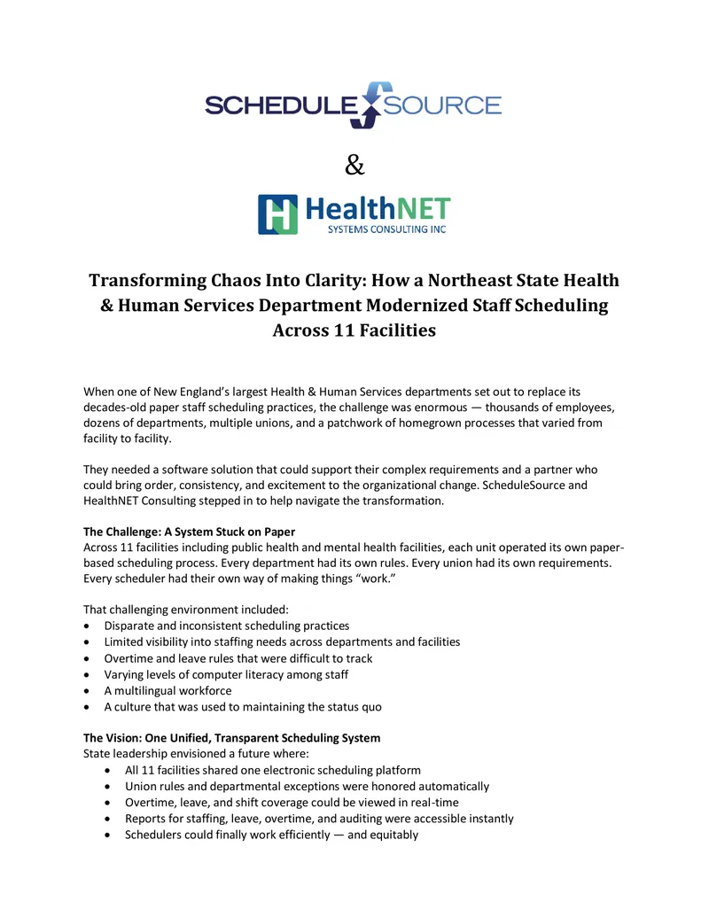 Modernizing Staff Scheduling in Health Services