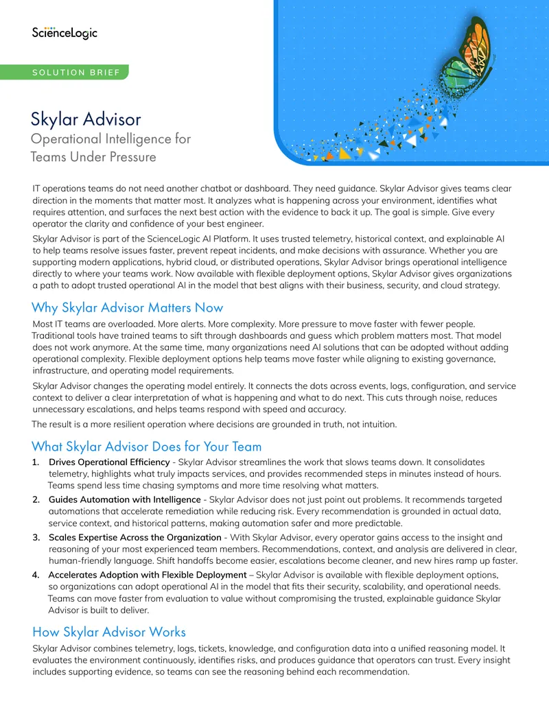 Skylar Advisor Operational Intelligence Solution Brief