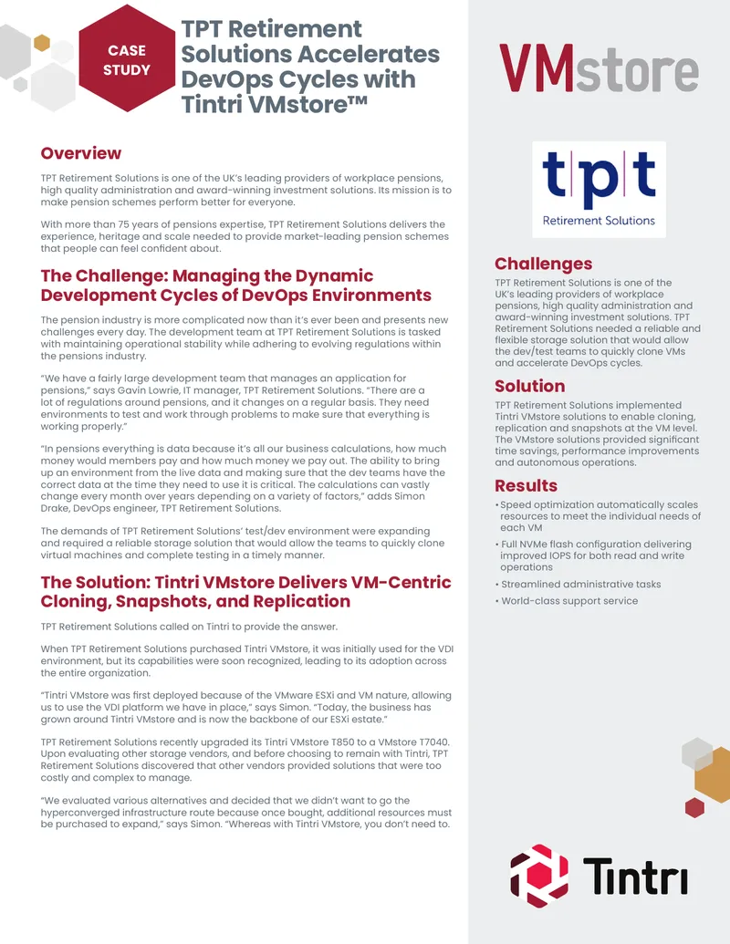 TPT Retirement Solutions Implements Tintri VMstore for DevOps