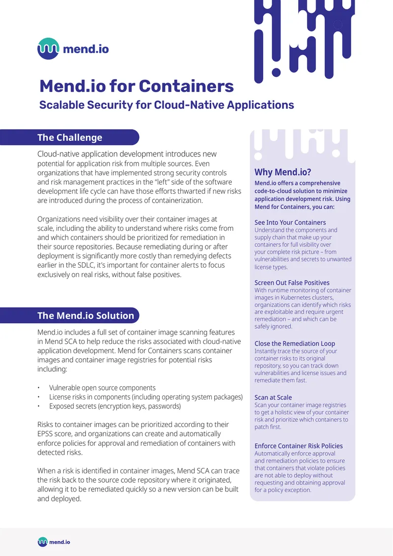 Mend.io Container Security Solution Overview