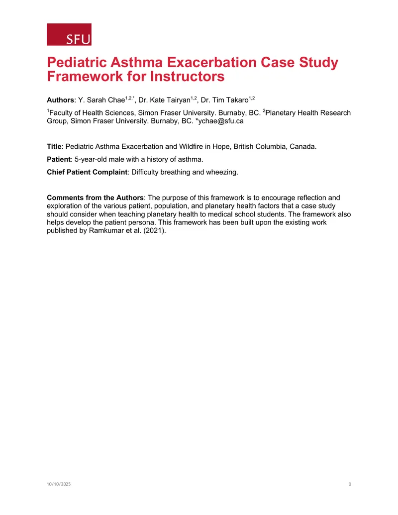 Pediatric Asthma Exacerbation Case Study Framework