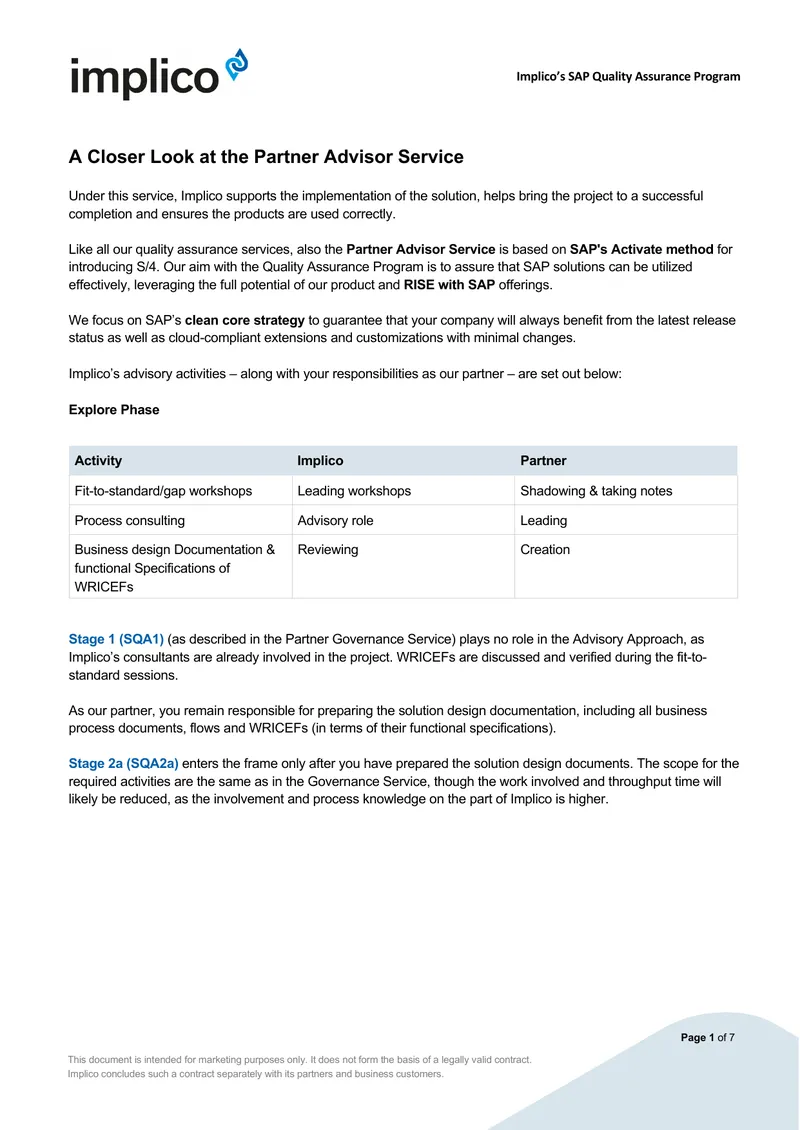 Implico SAP Quality Assurance Program Overview