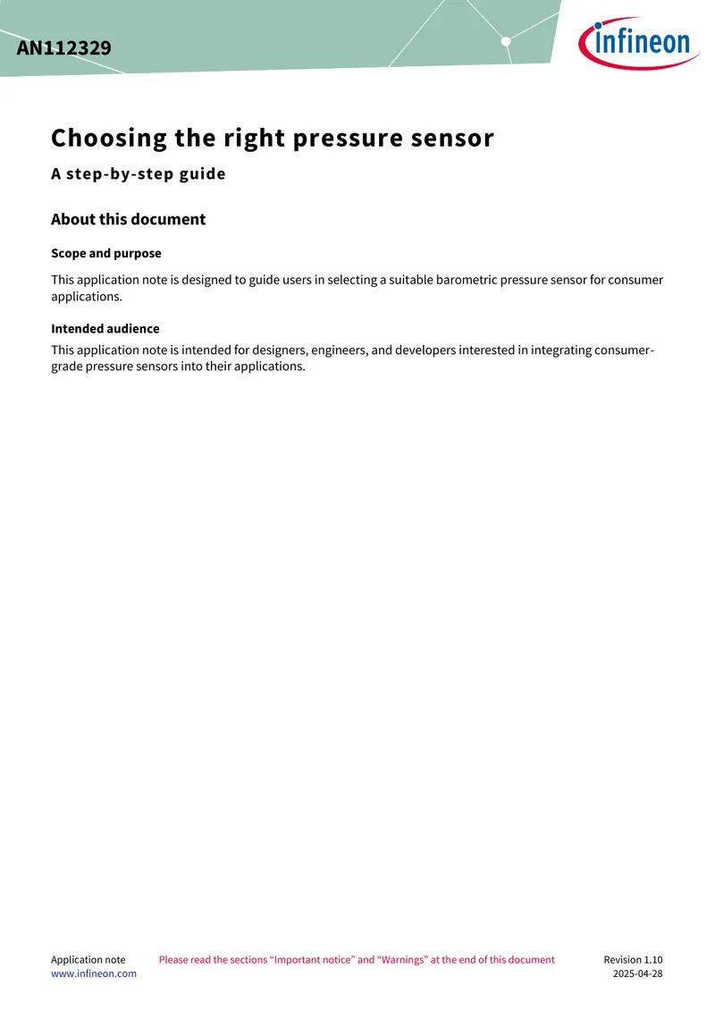 Choosing the Right Pressure Sensor Application Note