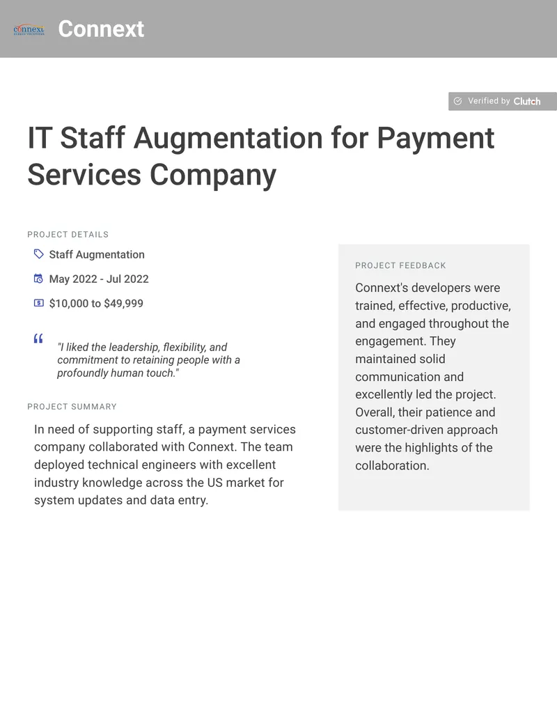 IT Staff Augmentation for Payment Services Company