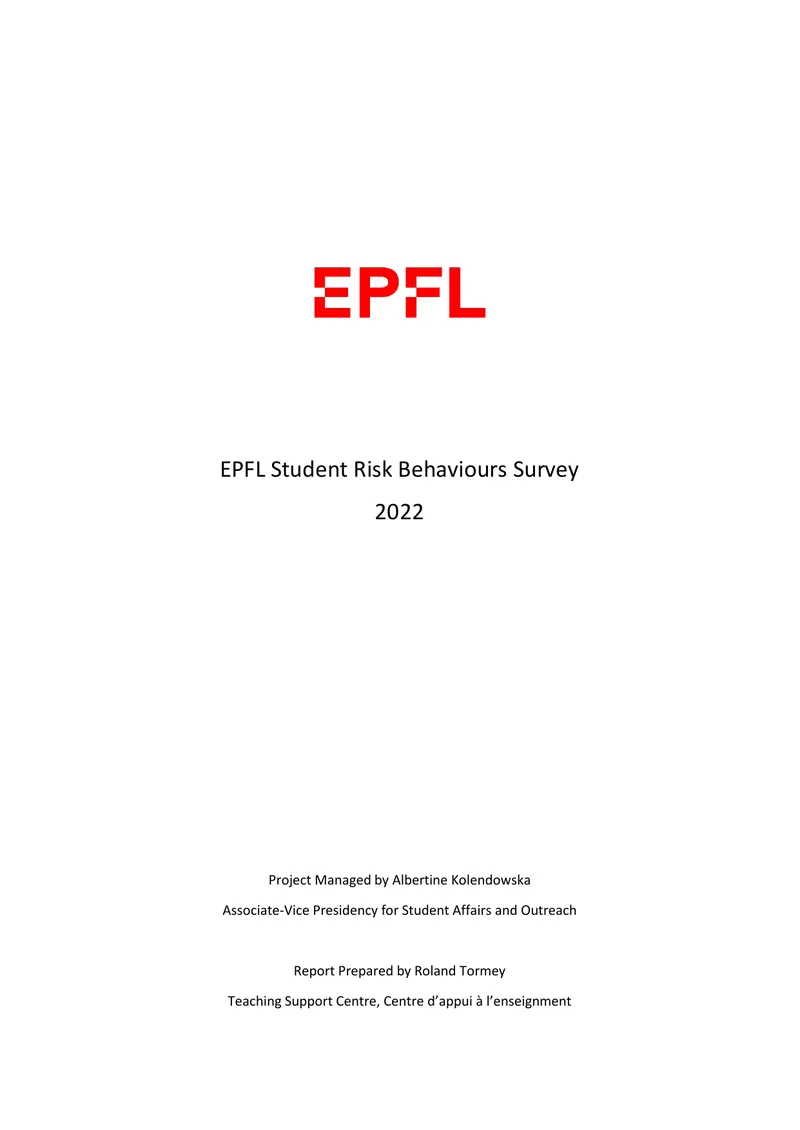 EPFL Student Risk Behaviours Survey 2022 Report