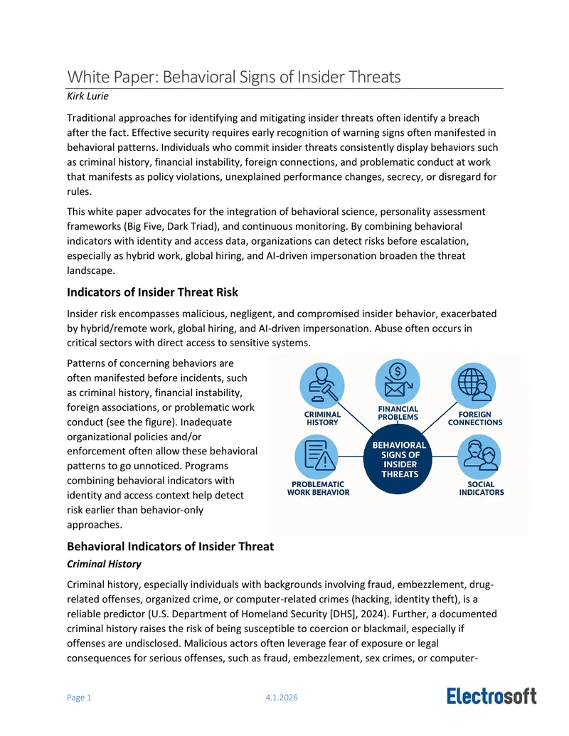 Behavioral Signs of Insider Threats