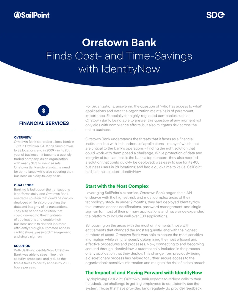 Orrstown Bank IdentityNow Implementation Case Study