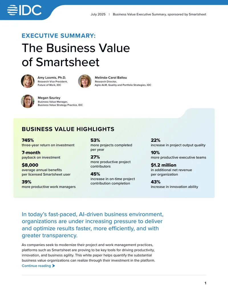 Business Value of Smartsheet Executive Summary