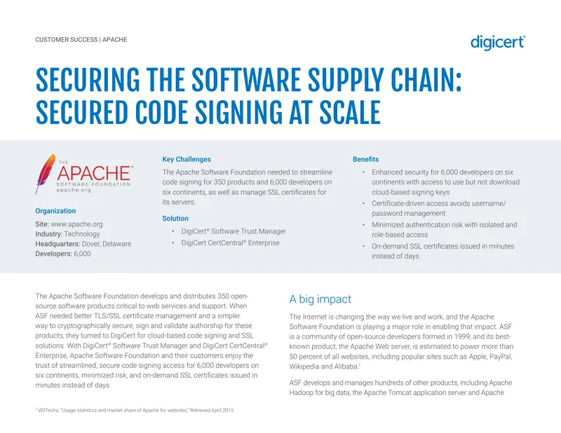 Secured Code Signing at Scale for Apache Software Foundation