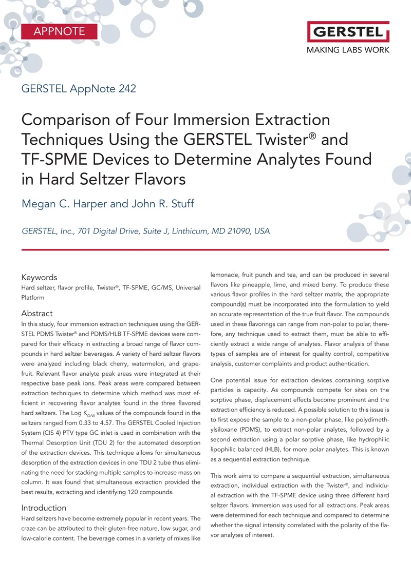 Comparison of Immersion Extraction Techniques for Hard Seltzer