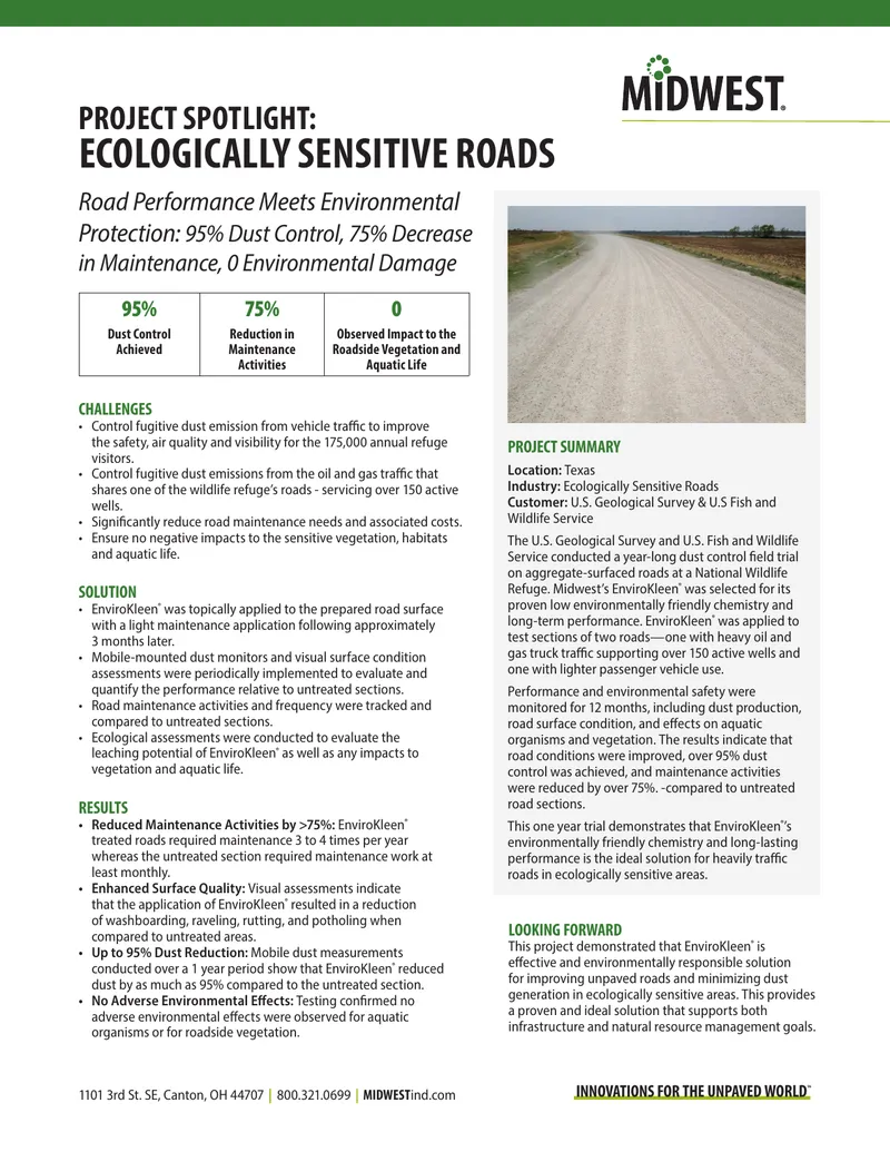 Dust Control and Maintenance Reduction in Ecologically Sensitive Roads
