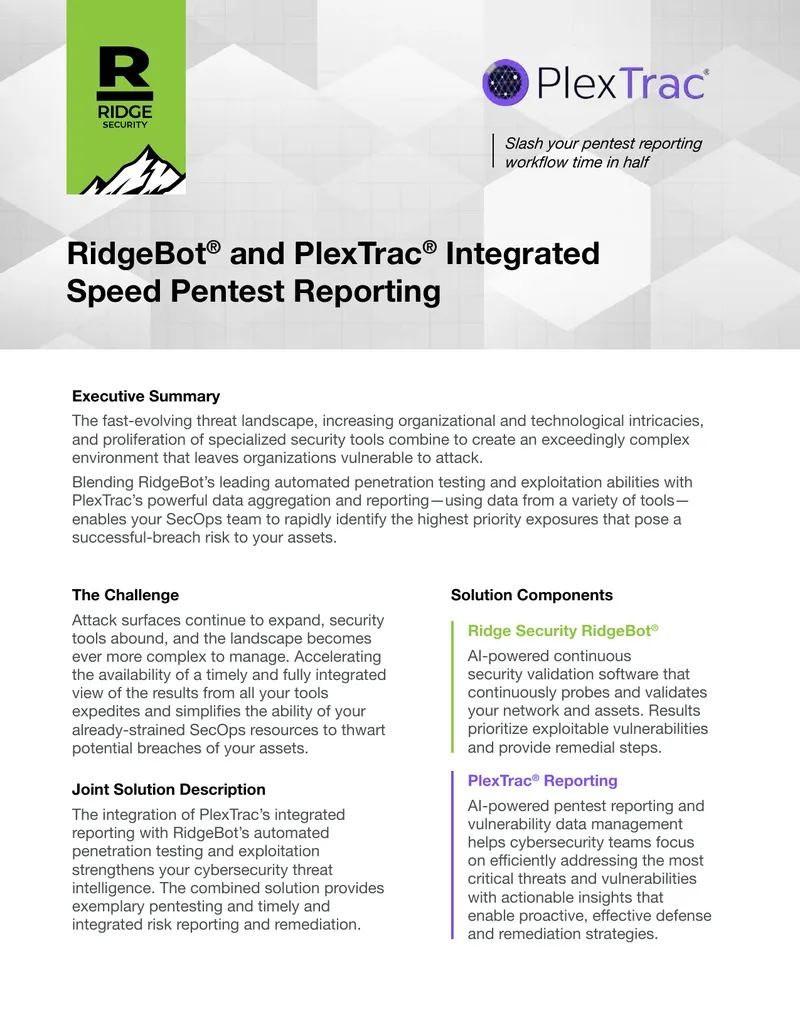 RidgeBot and PlexTrac Integrated Pentest Reporting