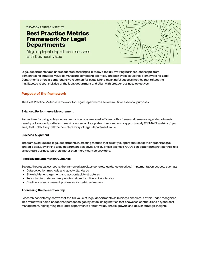 Best Practice Metrics Framework for Legal Departments