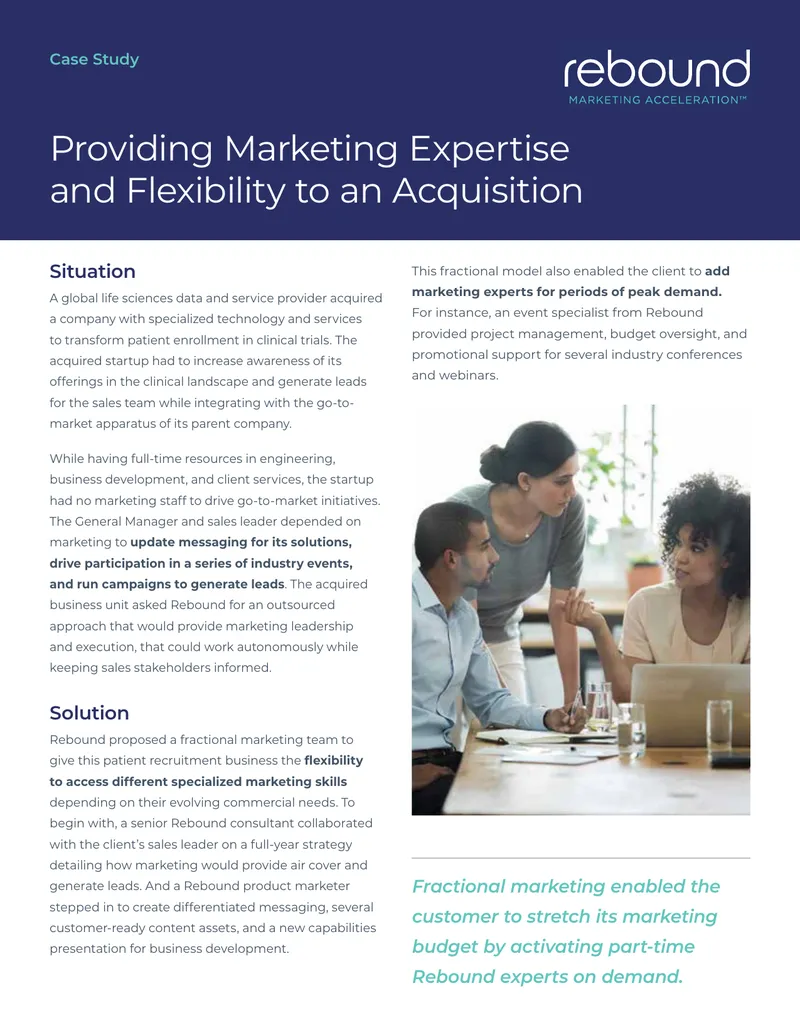 Providing Marketing Expertise and Flexibility to an Acquisition