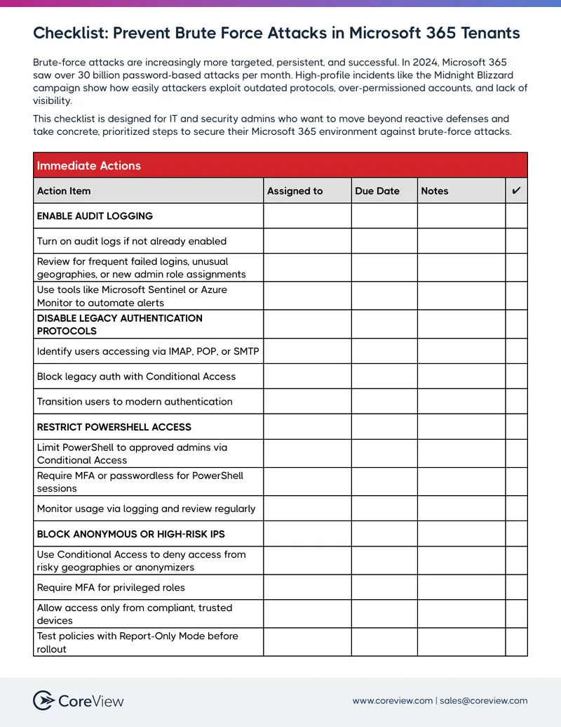 Checklist for Preventing Brute Force Attacks in Microsoft 365