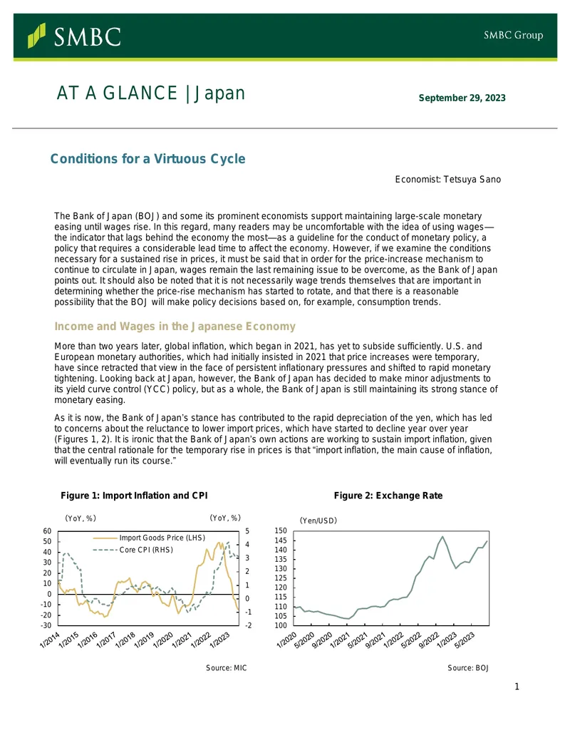 Conditions for a Virtuous Cycle in Japan's Economy