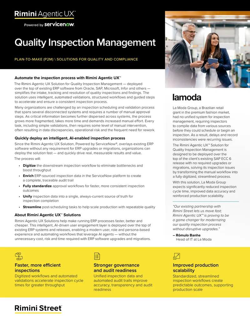 Rimini Agentic UX Solution for Quality Inspection Management