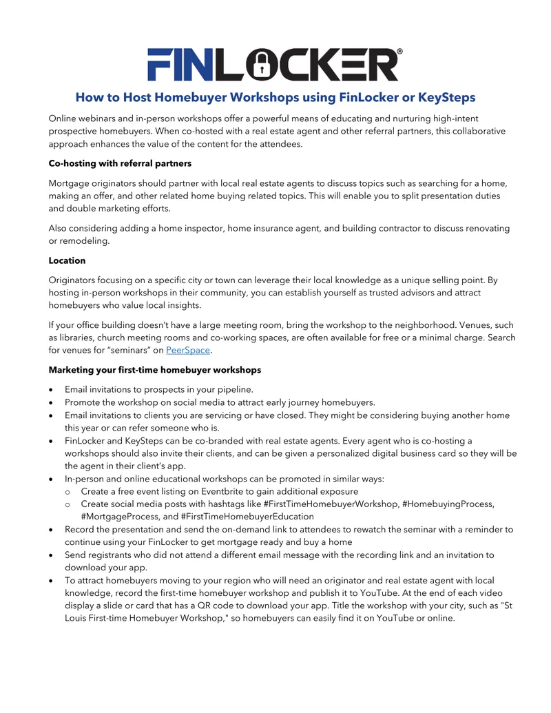Hosting Homebuyer Workshops with FinLocker and KeySteps