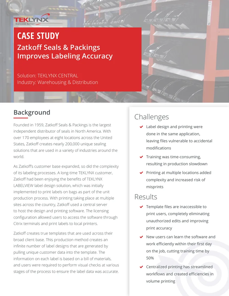 Zatkoff Seals & Packings Labeling Solution Case Study
