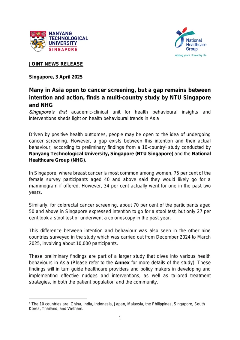 Multi-Country Study on Cancer Screening Intentions