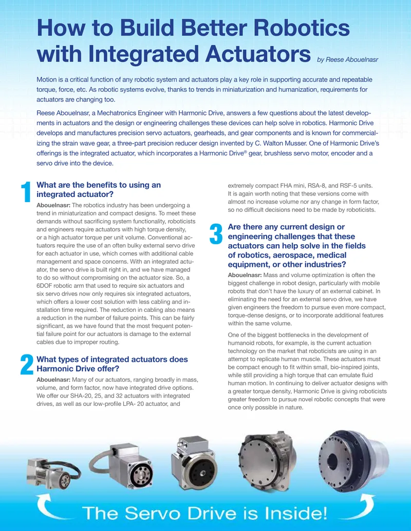 Integrated Actuators in Robotics Design