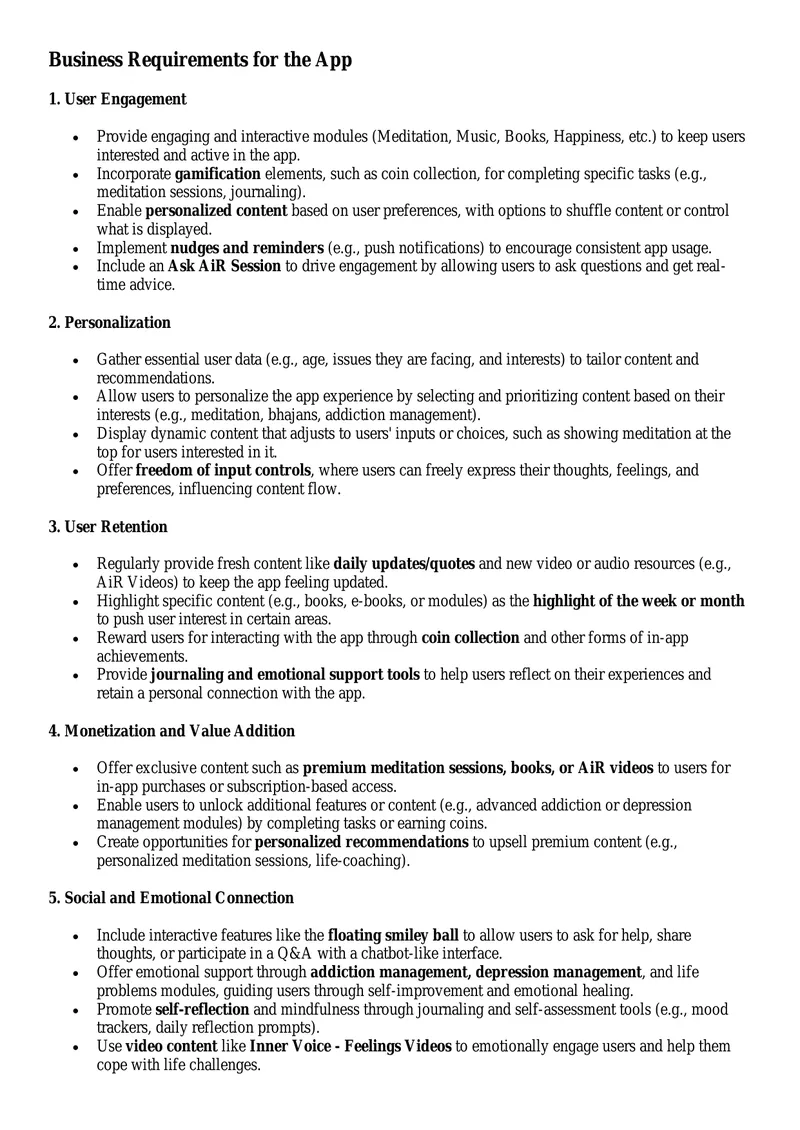 Business Requirements for App Development