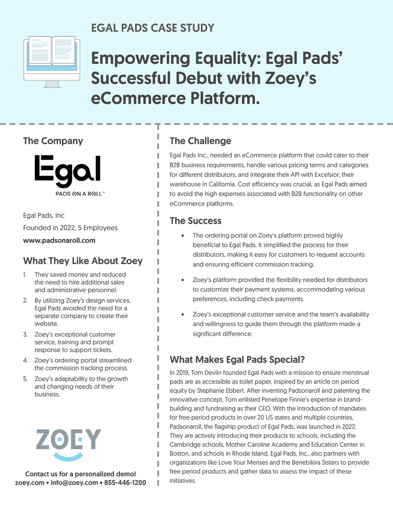 Egal Pads Case Study on Zoey eCommerce Platform