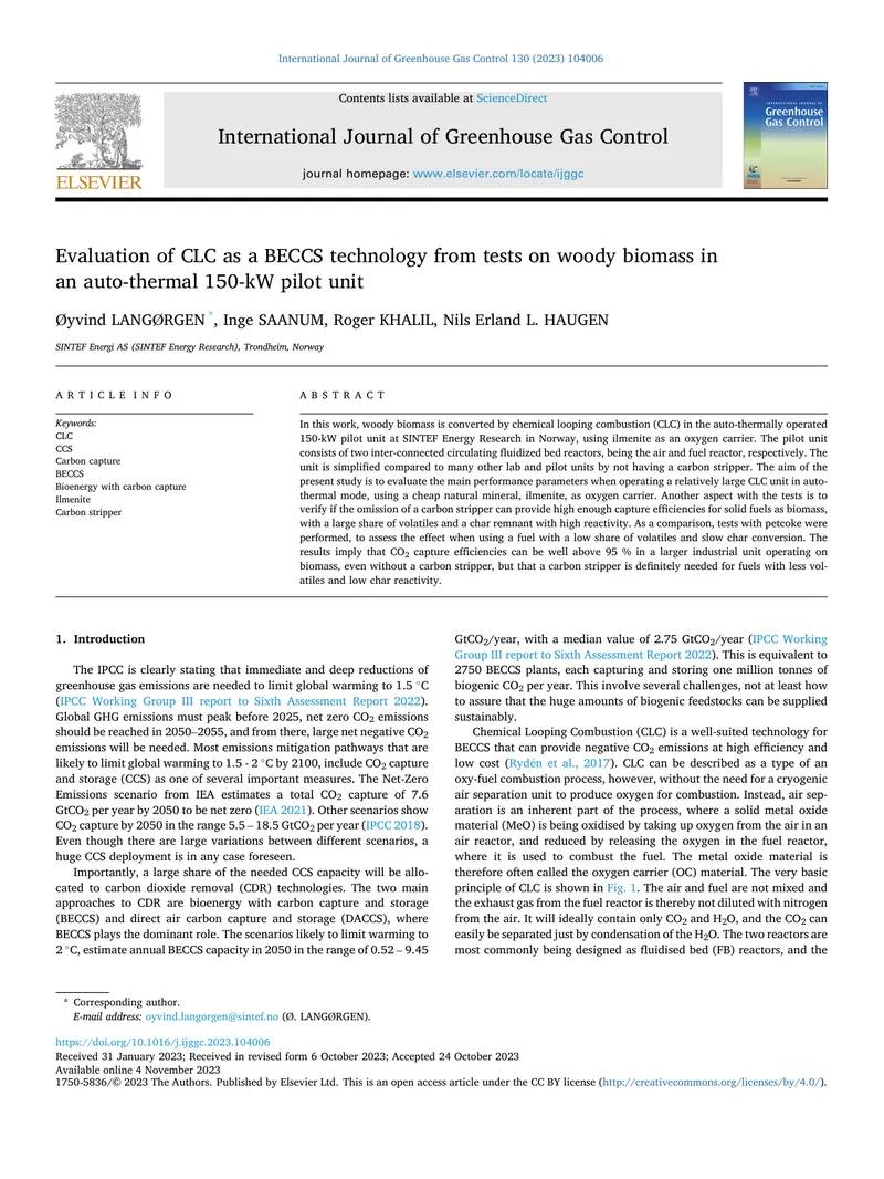 Evaluation of CLC as a BECCS Technology